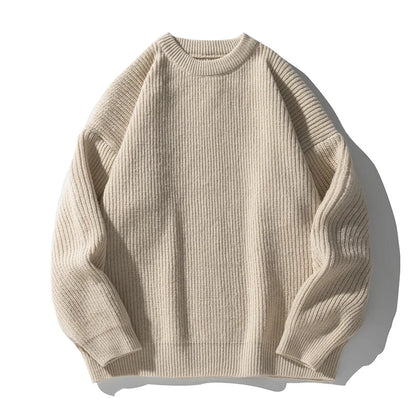 Men's 18oz Heavyweight Chunky Knit Sweater Basic Crew Neck Solid Color Textured Streetwear Winter Thermal Non-Scratch Top