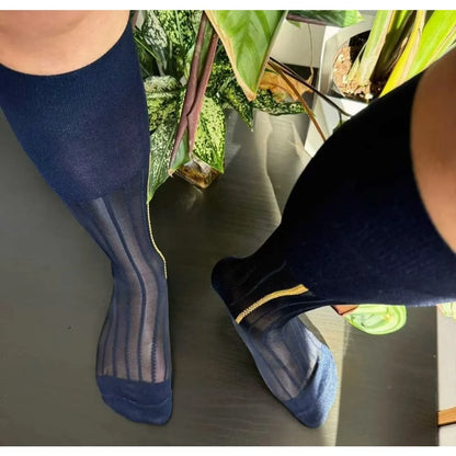 Men's Knee High Formal Socks Long Gentleman Stockings Soft Elastic Nylon Business Dress Socks for All Seasons Solid Color Party
