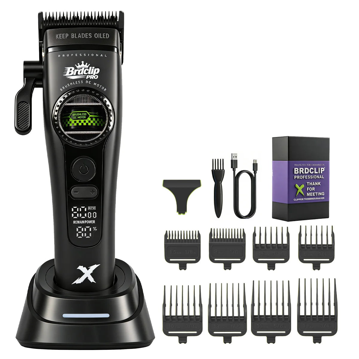 2026 3 Colors BRDCLIP 898C Professional 8000RPM Hair Clipper Outer-Rotor Brushless Motor 5-speed Adjustment DLC Detachable Blade