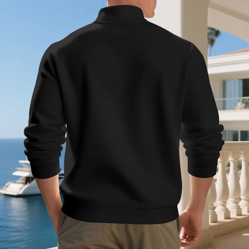 Autumn Winter Men's Fleece Quarter Zip Pullover Man Long Sleeved Loose Stand-up Collar Sweater Casual Comfy Mock Neck Sweatshirt