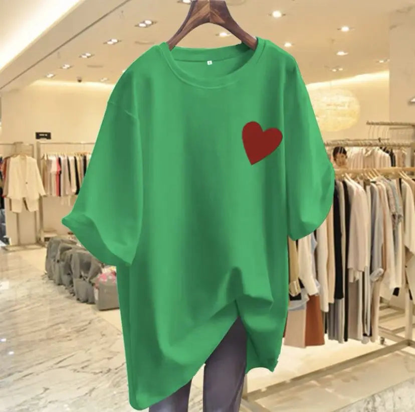 Women Fashion Pure Cotton Love Printing T-shirts Summer Casual Versatile O-neck Short Sleeve Top Tee Office Lady Basic Pullovers
