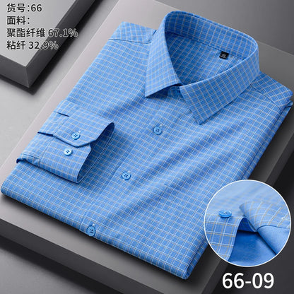 High Quality Men's Long Sleeve Business Casual Plaid Workwear Shirts Anti-Wrinkle Fashion Stripe Office Regular Slim Fit Blouses