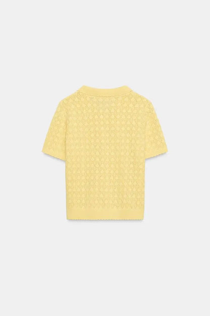 Spring Summer New Lazy Style Women's Knitted Short Sleeve  Shirt Collar Casual Outerwear Classic Pattern Loose Fit Polyes...