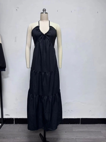 Summer 2026 Women's Trendy Deep V Shoulder Bohemian Style Dress with Belt for Wedding Festival Party Casual Wear