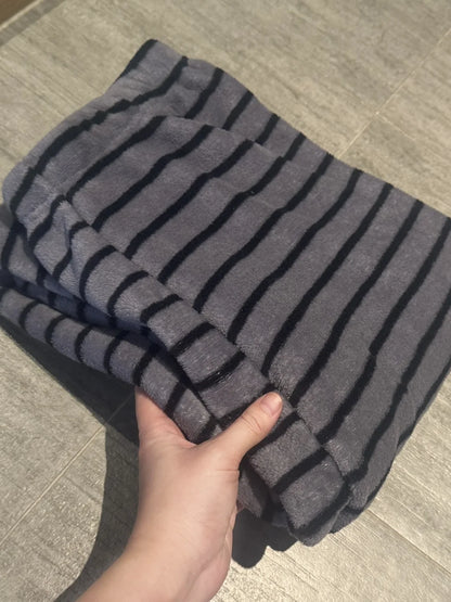 Thickened Flannel Sleep Pants Coral Fleece Leisure Long Pants Winter Home Clothes Stripe Pattern Unisex Warm Home Pants