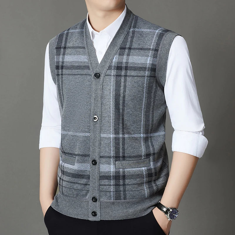 Winter 2025 with Fleece Warm Vest Vest, Vest Sweater, Men's One-piece Fleece Inner Layer Bottom Sweater, Knitted Sweater Top