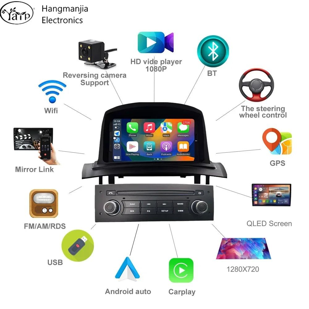 hangmanjia Android13 Car Radio for Renault Megane 2 2002 - 2009 Multimedia Video Player GPS Wireless Carplay Auto DSP Stereo DVD