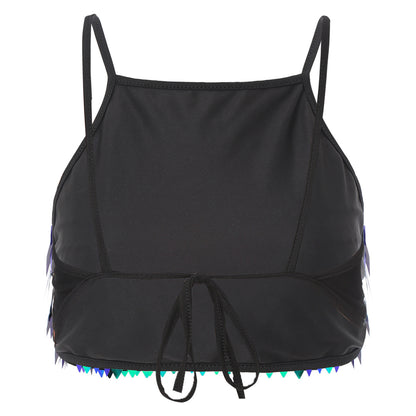 Shiny Sequin Tassel Bra Top Sexy Mini Lace-up Tank Top Camisole for Women Dancing Nightclub Crop Top Vests Bralettle Clubwear