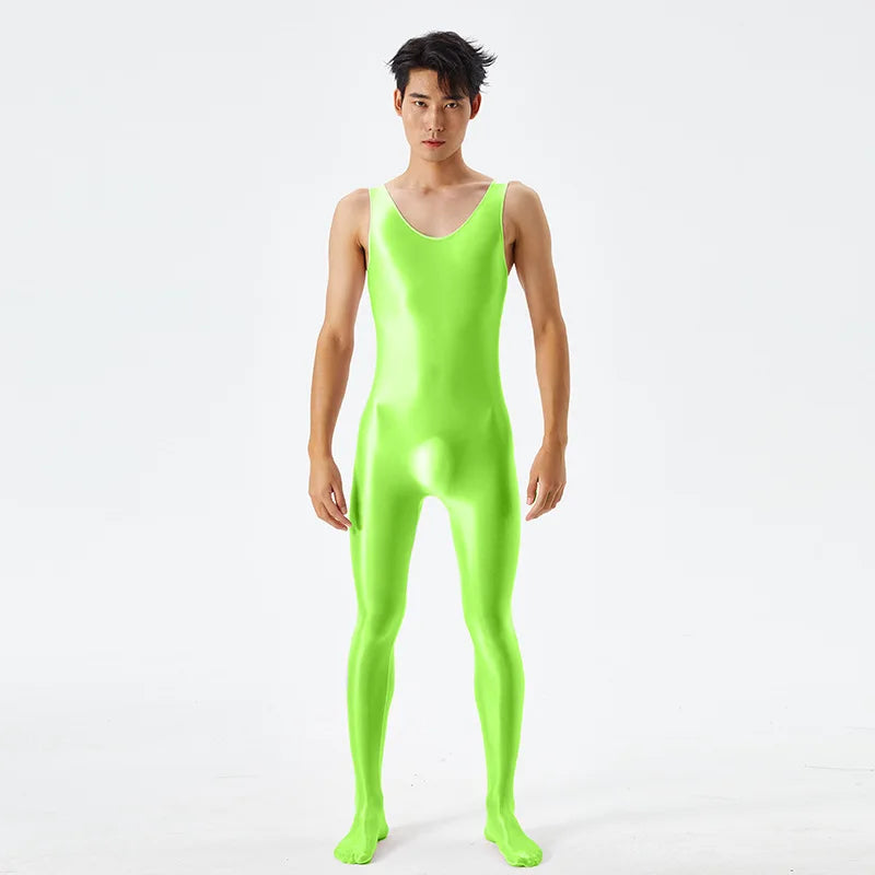Sexy Body Shaper Jumpsuit Men Fitness Trimmer Sleeveless High Elastic Breathable Sheer Bodysuit With Bulge Pouch Slim Tights