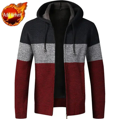 Knit Sweater Male Zipper Plaid Men's Clothing Cardigan Hoodies Zip-up Thick Winter Red Tops Jumpers Casual Stylish Hot Cheap A