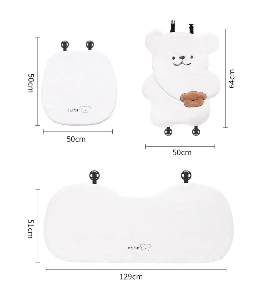 Winter Universal Car Seat Cushion Plush Cartoon Bear Thick Premium Feel Single Rear Cover for Girls Cute Seat Accessories