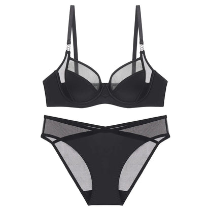 Women Stylish Summer Lingerie Set Satin Soft Wire Bra Push Up Support Anti Sagging Uplifting Minimizing Comfort Daily Wear