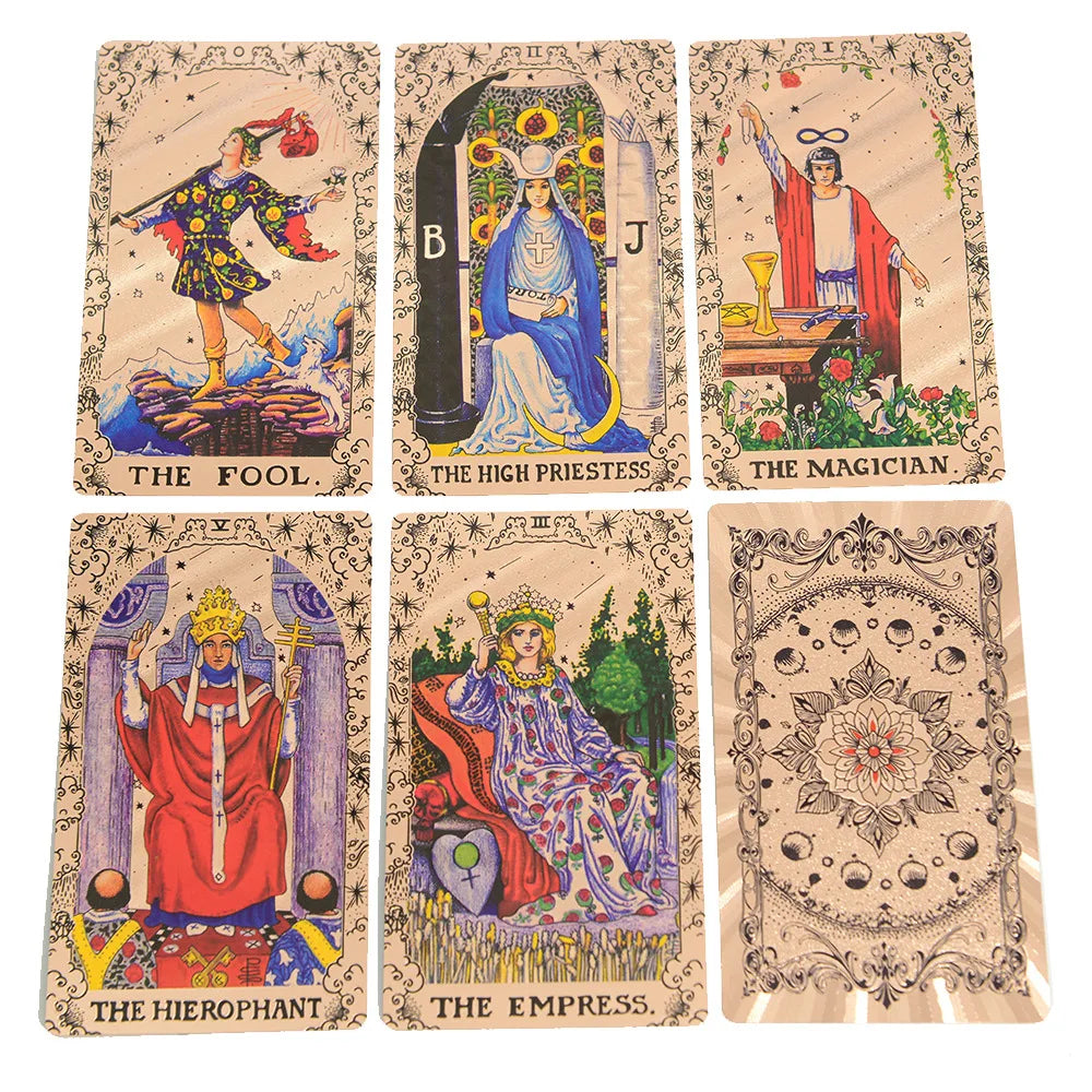 78Pcs Pink Classic Wait Tarot Cards with Guide Book Divination Deck Family Party Board Fate Card Fortune Telling Game