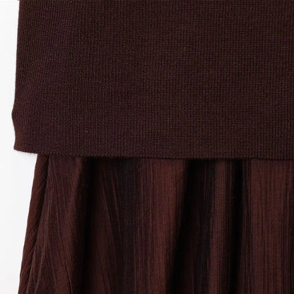 HXAO One Piece Women's Summer Dress Long Knitted Elegant Party Dresses Splicing Pleats Chiffon Short-Sleeved Casual Female Dress