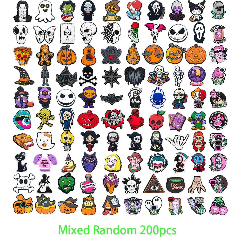 100pcs Mixed Cartoon Halloween Shoe Charms For Clogs Ghost Shoe Decoration Premium Quality Popular Charms Accessories Great Gift