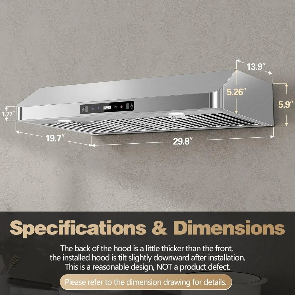 30 Inch Under Cabinet Range Hood, 700CFM Ducted/Ductless with Touch/Gesture/Remote Control, 3-Speed, Stainless Steel