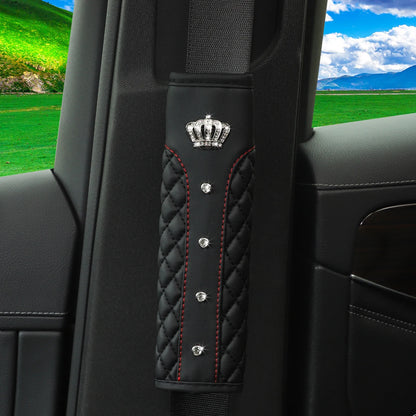 1 Diamond-encrusted Blingbling Metal Crown Faux Sheepskin Car Supplies Seat Belt Shoulder Strap Comfort Safety Belt