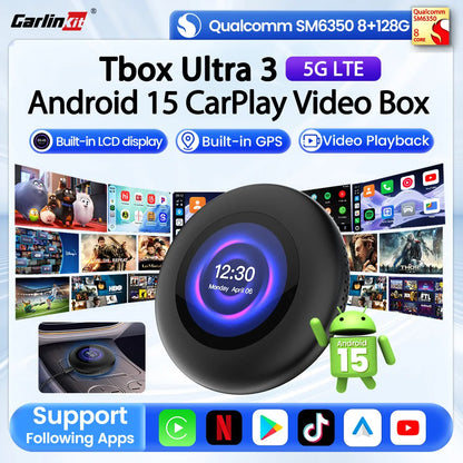 Carlinkit Ultra3 Android Tv Box Android 15 Wireless Carplay Adapter QCM6350 Smart Car Ai Box Carplay For Netflix Youtube 5G LTE