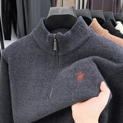 Winter Add Layers to Men's Knitted Sweater Half-Height Zipper High Quality Embroidery Daily Commute British Style Mens Clothing