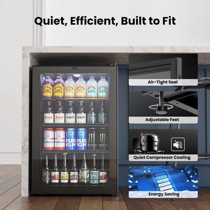 Mini Glass Door Beverage Cooler 141-Can Capacity with Adjustable Beverage Shelves for Soda Beer Wine