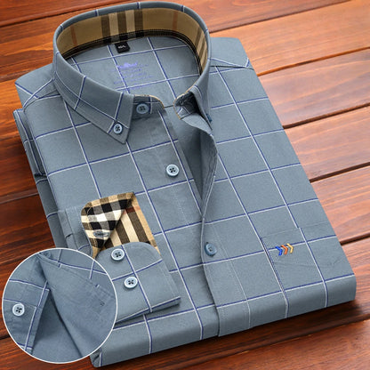 New in Shirt 100%Cotton Oxford Long-Sleeve Shirts for Men Slim Fit Formal Plain Shirt High Quality Plaid Soft Office Clothes