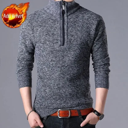 Knit Sweater Male Zipper Plaid Men's Clothing Cardigan Hoodies Zip-up Thick Winter Red Tops Jumpers Casual Stylish Hot Cheap A