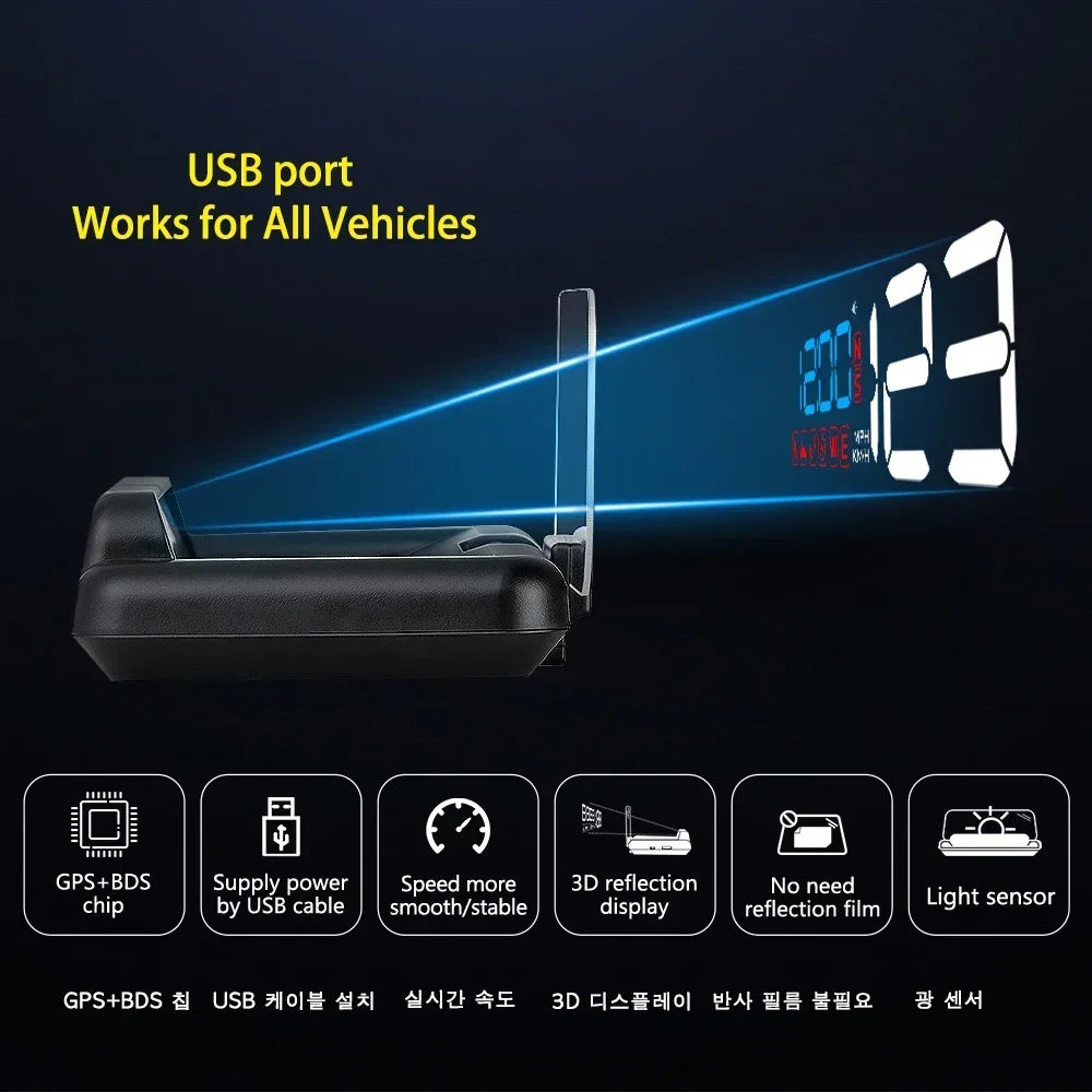 C500 BLUE OBD /T900 GPS HUD Gauge Display Car Head Up Display LCD Car Turbo Gauge Digital Odometer Universal Speed On-board Comp