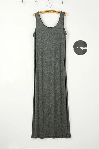 Summer Thin Modal Long Dress Women Loose Black Versatile Dress Strap Vest Skirt Sleeveless Large Size A-Line Korean Style