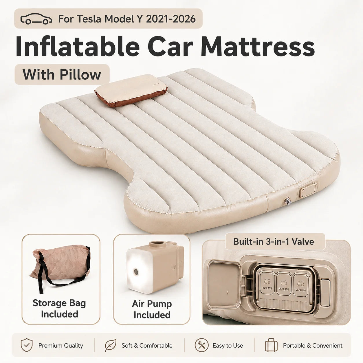 For Tesla Model Y 2021-2026 Juniper Car Inflatable Mattress With Electric Air Pump Travel Camping Trunk Bed Sleeping Mat