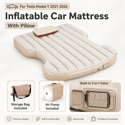 For Tesla Model Y 2021-2026 Juniper Car Inflatable Mattress With Electric Air Pump Travel Camping Trunk Bed Sleeping Mat
