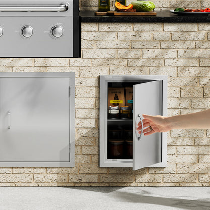 SucceBuy BBQ Access Door Stainless Steel Flush Mount Door Wall Vertical Door w/ Recessed Handle Grilling Station Outside Cabinet