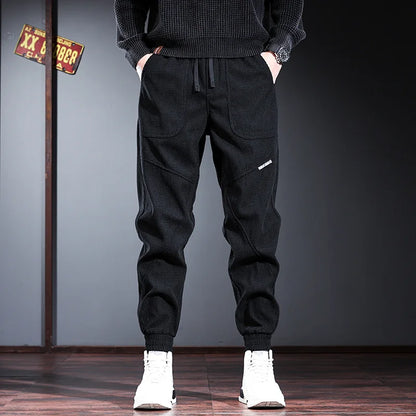 Men's Fleece Lined Thickened Autumn Winter Workwear Pants Loose Fit Low Waist Long Trousers Casual Youth Style Baggy Size