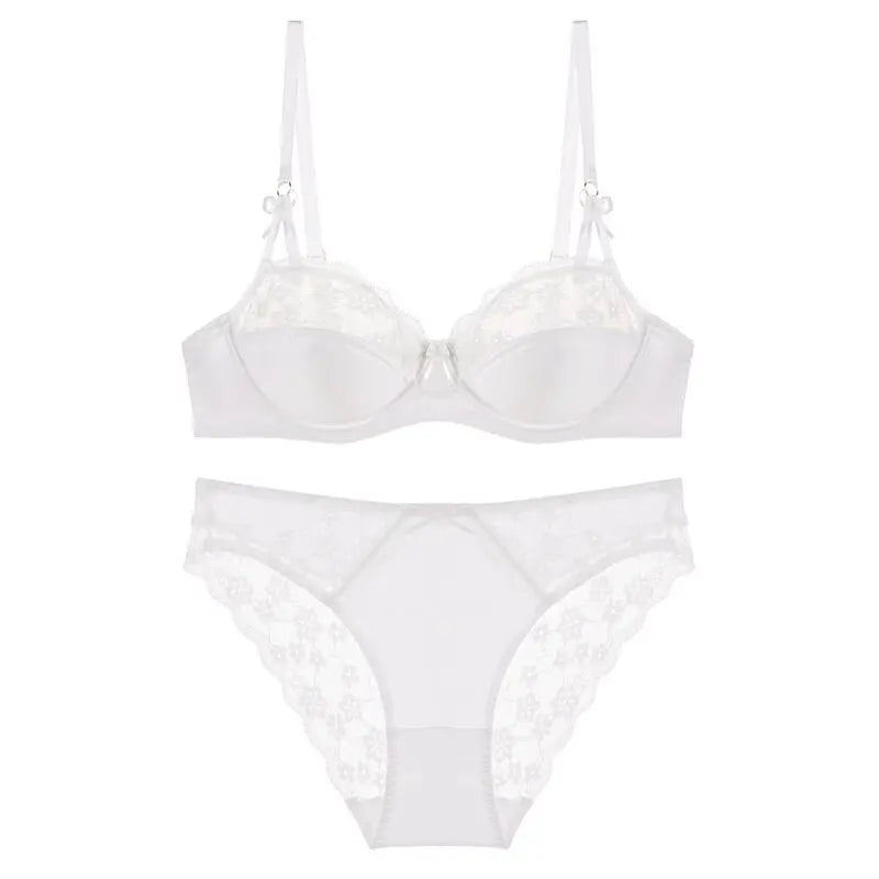 Thin Lace French Bra Set Women Minimizer Push Up Anti-Sagging Back Smoothing Side Support Comfort Sexy Daily Lingerie S-XL 32-38