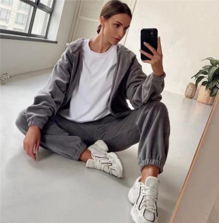 Women's 2-Piece Set Sportswear Hoodie Casual Leisure Suiting Comfortable Breathable Fashionable Winter Collection