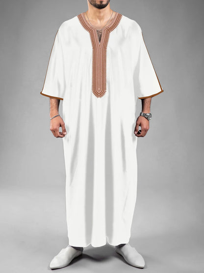 2026 New Model Men's Clothing With Embroidered Mid-sleeves And Side Pockets Robe Abaya Ramadan Dubai Luxury Islam Elegant