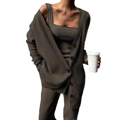 Autumn and Winter Women's Cross-border Knitting Amazon New Western Women's Jacket Vest Pants Three-piece Set