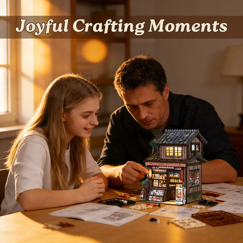 3D Japanese Grocery Store DIY Dollhouse Kit with LED Light Detailed Furniture Handmade Assembly Model Birthday Gift Home Decor