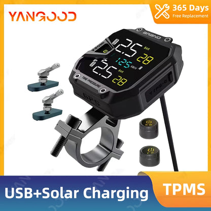 Yangood TMPS Motorcycle Tire Pressure Sensor Waterproof LCD Color Display Real-Time Safety Tire Pressure Monitoring System