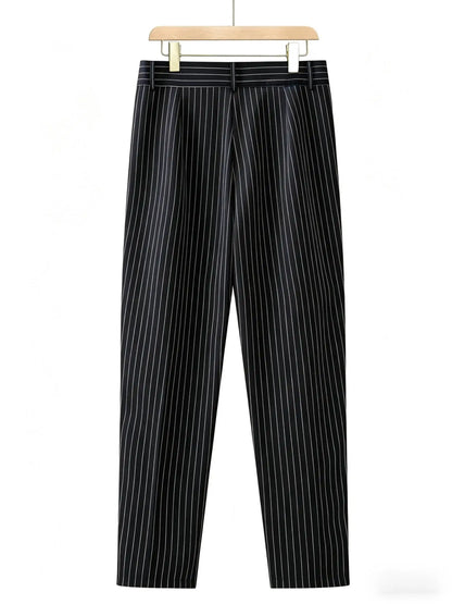 Men's Business Casual Slim Fit Long Pants Stripe Drape-able Iron-Free Elegant Stylish Versatile Dress Trousers