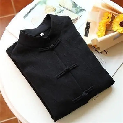 Cotton Linen Shirt Chinese Style Men Women Clothing National Style Tang Costume Button up Long Sleeve Stand Collar Zhongshan ...