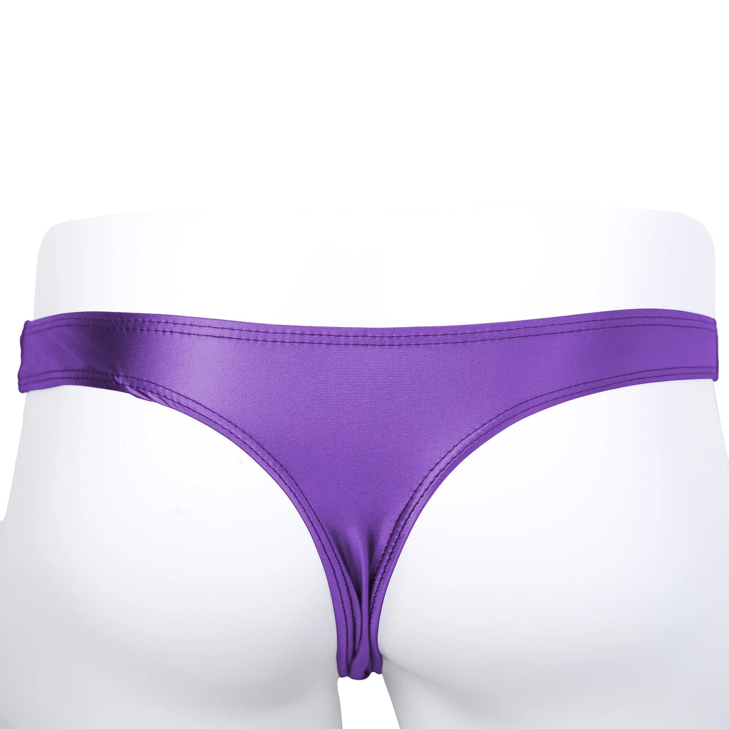 AMORESY Oceanus Men Glossy Stretch Low Rise T-shaped Briefs Gym Fitness Sport Comfort Breathable Thong Underpants Swimming Trunk