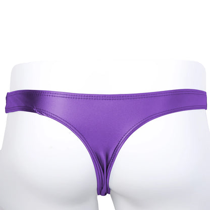 AMORESY Oceanus Men Glossy Stretch Low Rise T-shaped Briefs Gym Fitness Sport Comfort Breathable Thong Underpants Swimming Trunk