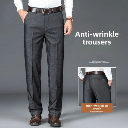 Men's Business Casual Trousers Drapey Elastic Straight Leg Spring Summer Fashionable Polyester Fiber Anti-Wrinkle Dad Pants