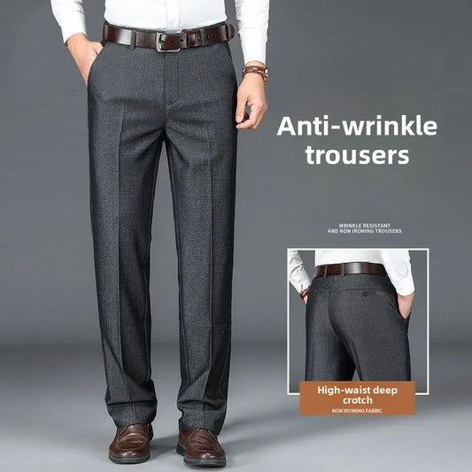 Men's Business Casual Trousers Drapey Elastic Straight Leg Spring Summer Fashionable Polyester Fiber Anti-Wrinkle Dad Pants