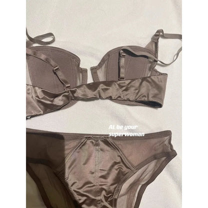 Front Fastening Push Up Bra Lingerie Set Sexy Satin Mesh Semi-Cup Underwired Lift Bra and Panty Set S-XL Size  Lingerie Sexy Set