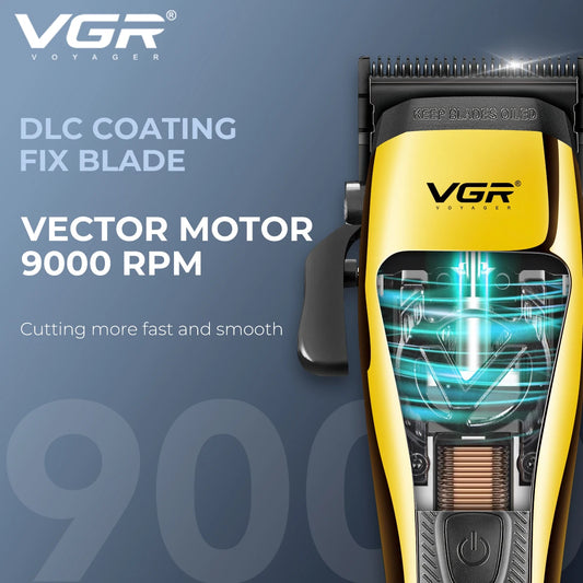 VGR Hair Trimmer Professional Hair Clippers Cordless Haircut Machine Vector Motor DLC Blade Metal Trimmer for Men V-015 V-994