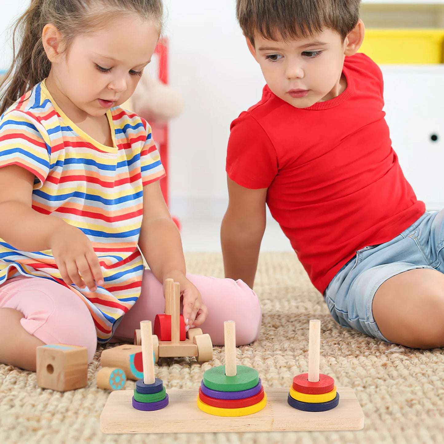 2Pcs Colorful Wooden Hanoi Tower Brain Teaser Intellectual Puzzle Game for Adults Thinking Stress Relief Challenge