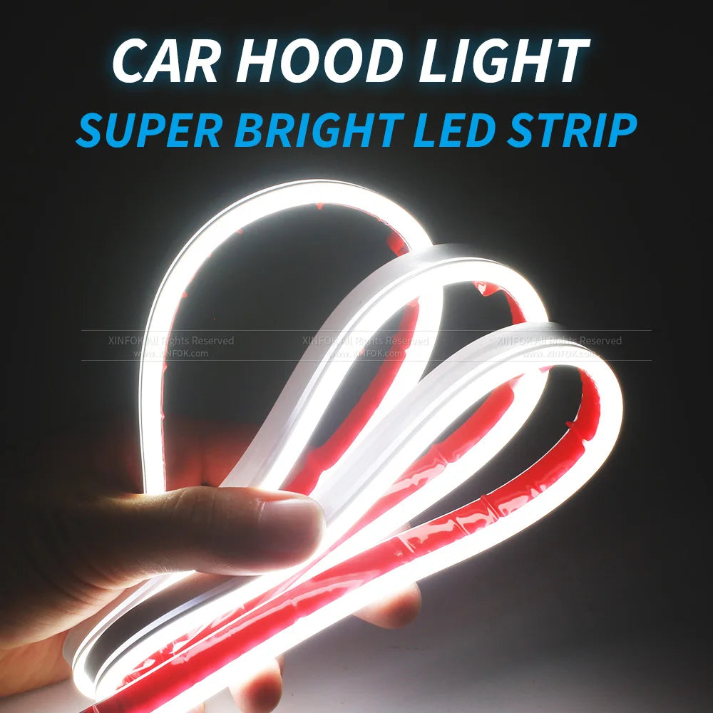 XINFOK LED Auto Car Hood Lights Strip Universal Lamps Ambient Lights For Car Turn Signal Indicator Daytime Running Light DRL 12V