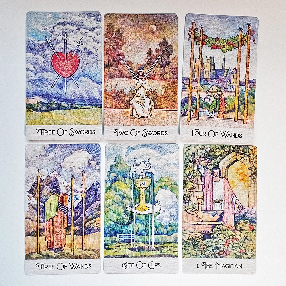 Rediscovered Classic Tarot Deck 78 Pcs Tarot Cards Drawn with Ball Pens Printed on 350GSM Double-embossed Cardstock 12*7cm