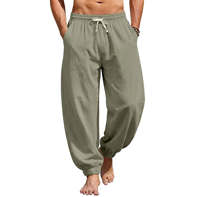 Men Summer Linen Jogger Pants Plus Size, Loose Beach Casual Trousers For TK EU US
